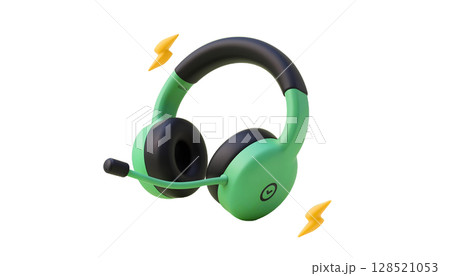 3D headphones with a microphone and lightning bolts, showcasing a dynamic esports and gaming concept 3D headphones with a microphone and lightning bolts, showcasing a dynamic esports and gaming concept 128521053