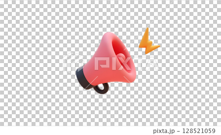 A 3D pink megaphone with a lightning bolt, symbolizing dynamic communication and marketing announcements A 3D pink megaphone with a lightning bolt, symbolizing dynamic communication and marketing announcements 128521059