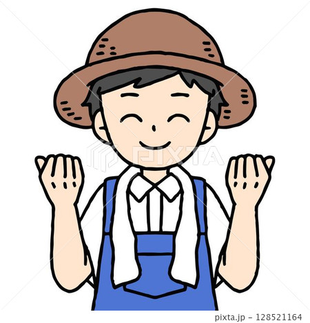 農家の男性がガッツポーズをしている 128521164