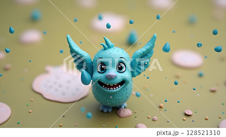 Delightful whimsy with a charming blue winged creature amidst playful water droplets and pastel circles creating a whimsical aesthetic suitable for kids Delightful whimsy with a charming blue winged creature amidst playful water droplets and pastel circles creating a whimsical aesthetic suitable for kids 128521310