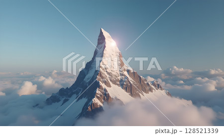 Majestic Matterhorn Peak Rising Above the Clouds Offering a Breathtaking Vista of Snow-Capped Mountain in the Alps with a Clear Blue Sky Majestic Matterhorn Peak Rising Above the Clouds Offering a Breathtaking Vista of Snow-Capped Mountain in the Alps with a Clear Blue Sky 128521339