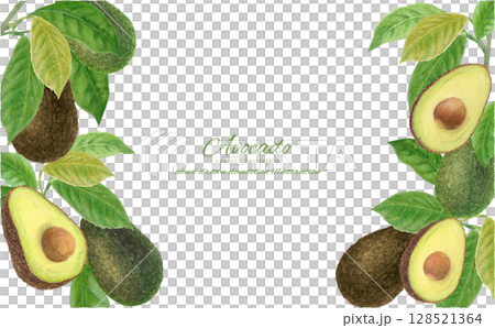 用水彩切酪梨矢量插圖裝飾的框架背景 128521364