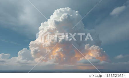 Majestic cumulus cloudscape illuminated by sunlight over a tranquil horizon creating a breathtaking view of atmospheric phenomenon perfect for backgrounds and illustrations Majestic cumulus cloudscape illuminated by sunlight over a tranquil horizon creating a breathtaking view of atmospheric phenomenon perfect for backgrounds and illustrations 128521624