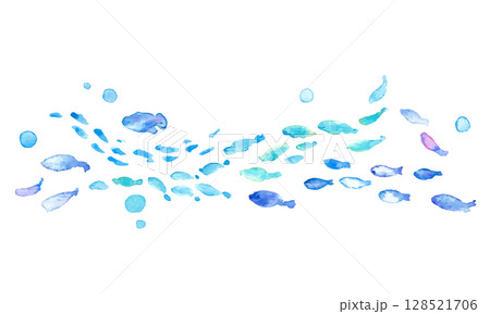 水彩画。水彩タッチの海の生き物フレーム。夏の生き物ベクターイラスト。海。バカンス。水中フレーム背景。 128521706