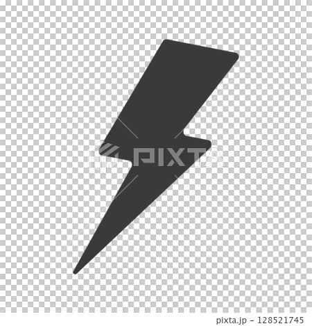 黒い雷マークのアイコン - 電気や電力、痛みやイライラ、チクチク刺さる稲妻マークのイメージイラスト 128521745