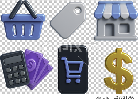 3D e commerce and shopping icons set for online business and retail 128521966