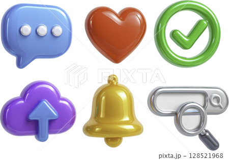 Glossy 3D digital icons set for online services and user interface design 128521968