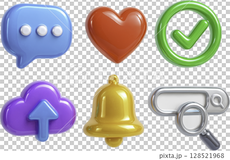 Glossy 3D digital icons set for online services and user interface design 128521968