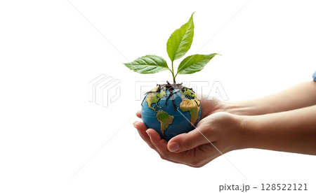 Earth Day graphic with a transparent background, featuring symbols of nature and sustainability 128522121