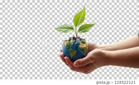 Earth Day graphic with a transparent background, featuring symbols of nature and sustainability 128522121
