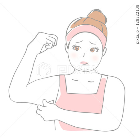 二の腕をつまむ女性　脂肪 128522138