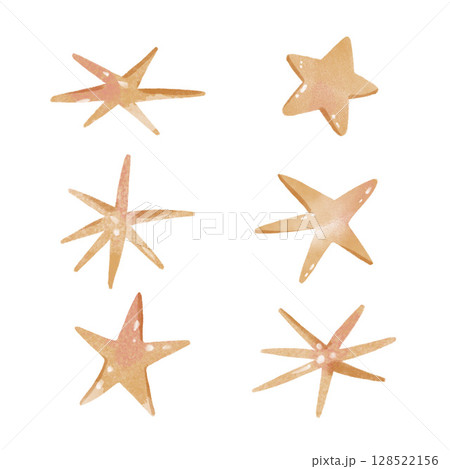 Hand-drawn set of cute stars illustrations, perfect for kids' decor, nursery art, and greeting cards. Created in a whimsical children's style, ideal for scrapbooking, party invites, and craft projects 128522156