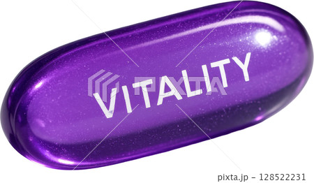 Translucent purple vitality capsule for health, energy, and wellness 128522231