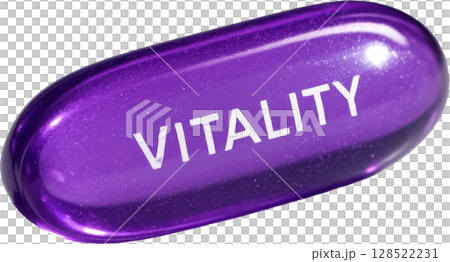Translucent purple vitality capsule for health, energy, and wellness 128522231