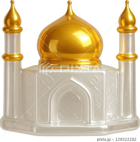 Elegant white and gold miniature mosque model with shining dome 128522282