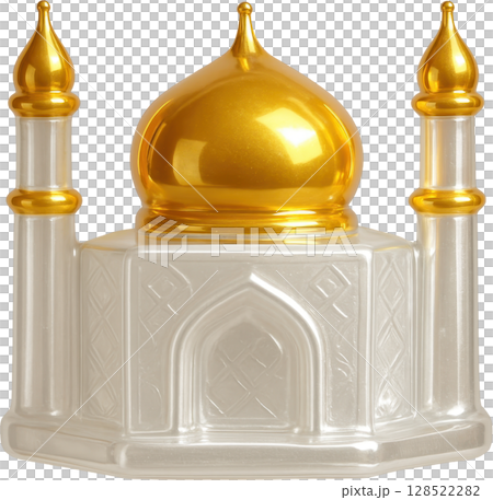 Elegant white and gold miniature mosque model with shining dome 128522282
