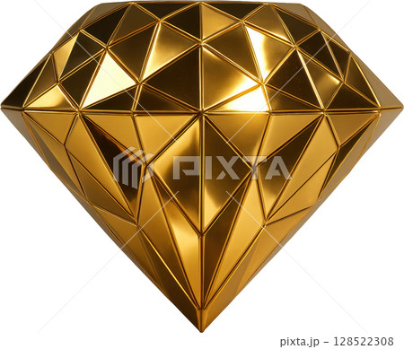 Golden diamond gemstone with brilliant facets and reflective surface Golden diamond gemstone with brilliant facets and reflective surface 128522308