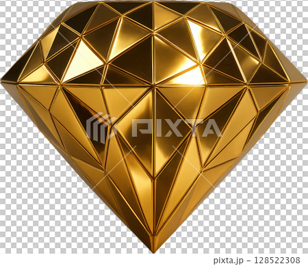 Golden diamond gemstone with brilliant facets and reflective surface Golden diamond gemstone with brilliant facets and reflective surface 128522308