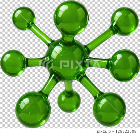 Vibrant green abstract object with interconnected spheres and glossy finish Vibrant green abstract object with interconnected spheres and glossy finish 128522309