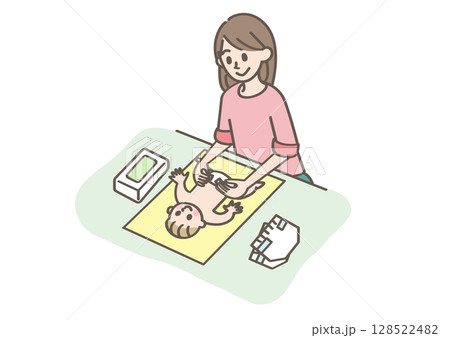 赤ちゃんのおむつ替えをする人 赤ちゃんのおむつ替えをする人 128522482