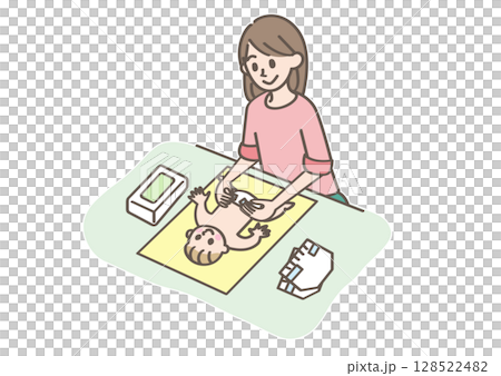 赤ちゃんのおむつ替えをする人 赤ちゃんのおむつ替えをする人 128522482