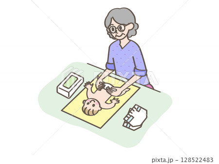 赤ちゃんのおむつ替えをする人 128522483