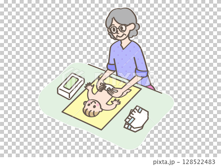 赤ちゃんのおむつ替えをする人 128522483