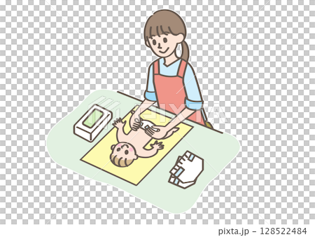赤ちゃんのおむつ替えをする人 128522484