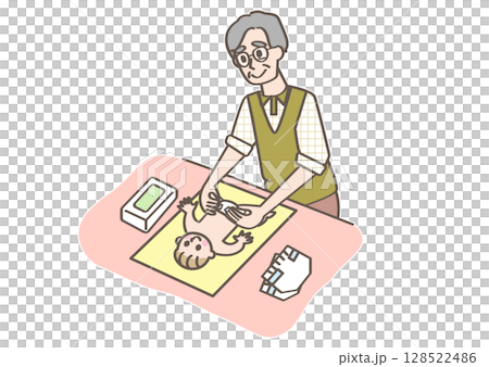 赤ちゃんのおむつ替えをする人 128522486