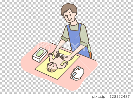 赤ちゃんのおむつ替えをする人 128522487