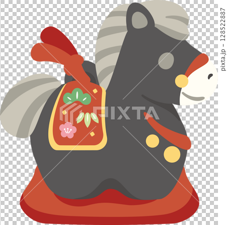 馬動物黏土鈴鐺馬馬年新年2026年新年賀卡材料十二生肖可愛日式新年裝飾插圖 128522887