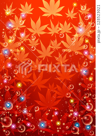 紅葉水中ショー、背景、キラキラ、かわいい、赤、イラスト、秋、縦 128523021