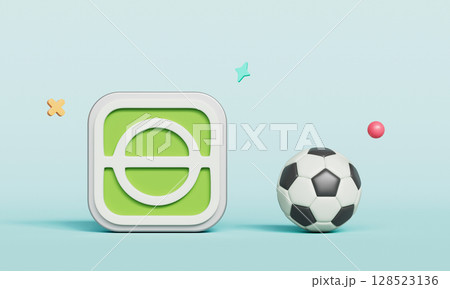 Soccer Ball and Stadium App Icon. 3D Rendering.  128523136