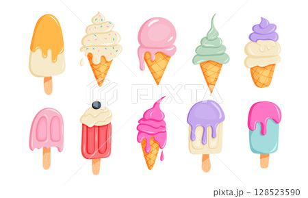 Collection of kawaii ice cream characters illustrations 128523590