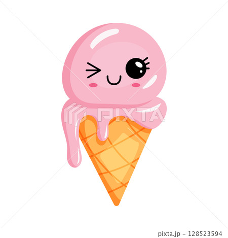 Cute kawaii ice cream character with happy face 128523594