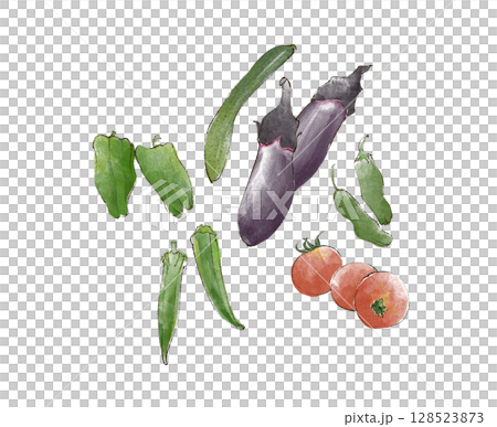 水彩で描いた夏野菜のイラスト 128523873