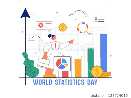 World Statistics Day Vector Illustration Featuring Data Calculation for Socioeconomic Planning and Policy Formulation in a Flat Background 128524016