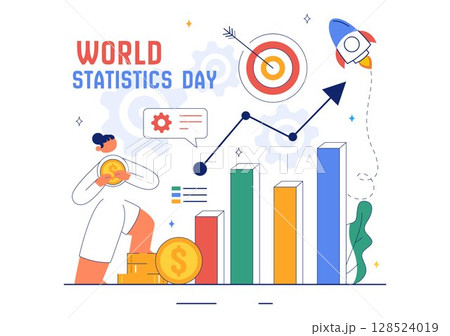 World Statistics Day Vector Illustration Featuring Data Calculation for Socioeconomic Planning and Policy Formulation in a Flat Background 128524019