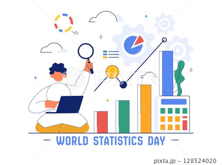 World Statistics Day Vector Illustration Featuring Data Calculation for Socioeconomic Planning and Policy Formulation in a Flat Background World Statistics Day Vector Illustration Featuring Data Calculation for Socioeconomic Planning and Policy Formulation in a Flat Background 128524020