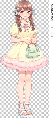 a girl with a pink dress 128524043