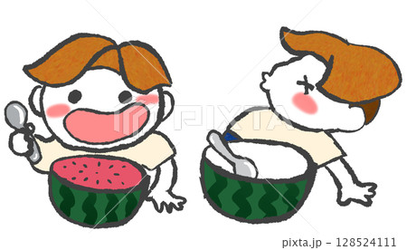 スイカを食べる男の子 スイカを食べる男の子 128524111