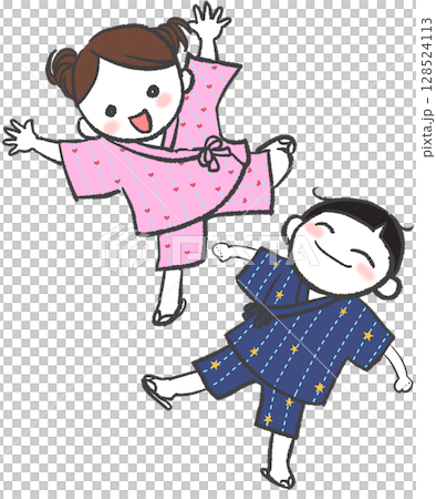 甚平を着た女の子と男の子 128524113