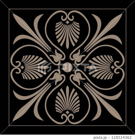 Golden classic Greek square pattern. Rectangle of Ancient Greece, Roman Empire. Byzantine painting of walls, floors, ceilings. Ornamental pattern in art nouveau style for European palaces, laser Golden classic Greek square pattern. Rectangle of Ancient Greece, Roman Empire. Byzantine painting of walls, floors, ceilings. Ornamental pattern in art nouveau style for European palaces, laser 128524362