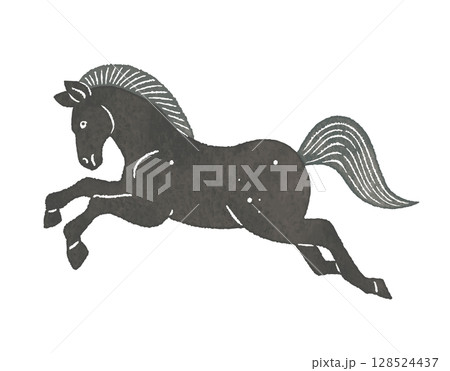 走る黒い馬　ウマ　うま　午　black horse 128524437