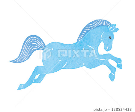 走る青い馬　ウマ　うま　午　blue horse 128524438