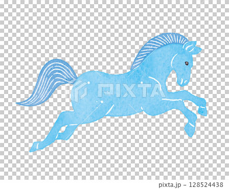 走る青い馬　ウマ　うま　午　blue horse 128524438