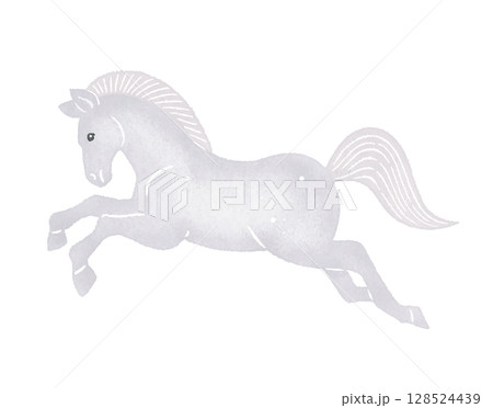 走る白い馬　ウマ　うま　午　white horse 128524439