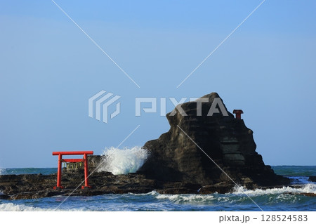 赤い鳥居と青い海 赤い鳥居と青い海 128524583