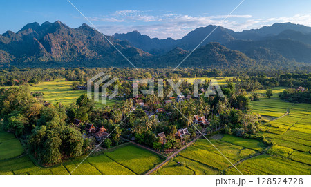 実りの季節を迎える美しい田園地帯の眺望 実りの季節を迎える美しい田園地帯の眺望 128524728