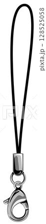 カニカン付き携帯松葉ストラップのシルバー金具のベクター素材イラスト 128525058